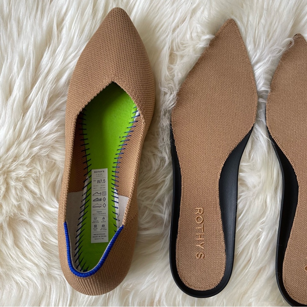 Rothy's Brown Pointed Flats with Blue Trim - Picture 5 of 11